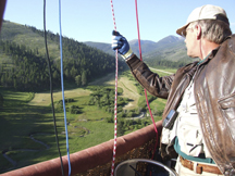 July 10, 2010. South of Sula, Montana, Camp Creek drainage: final approach; tucking the LadyBug between the bales. Conclusion of flight over the south Bitterroot range. 22miles.    (shy pilot)