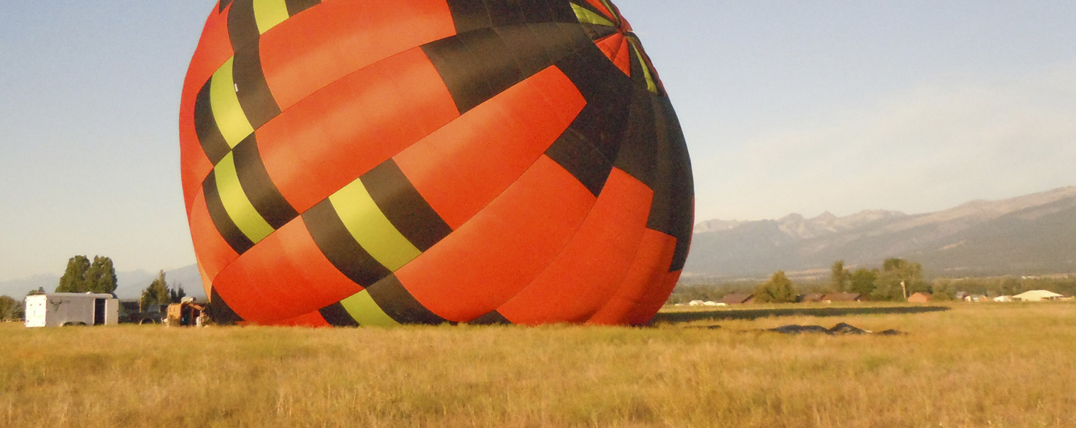 Ready to stand-up the hot-air balloon 'LadyBug', for a flight in the Bitterroot Valley of Western Montana Ready to stand-up the hot-air balloon 'LadyBug', for a flight in the Bitterroot Valley of Western Montana